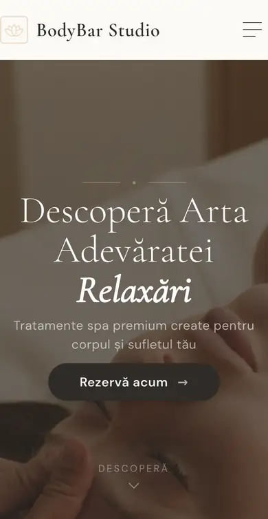 BodyBar Studio pe telefon: pagina principală